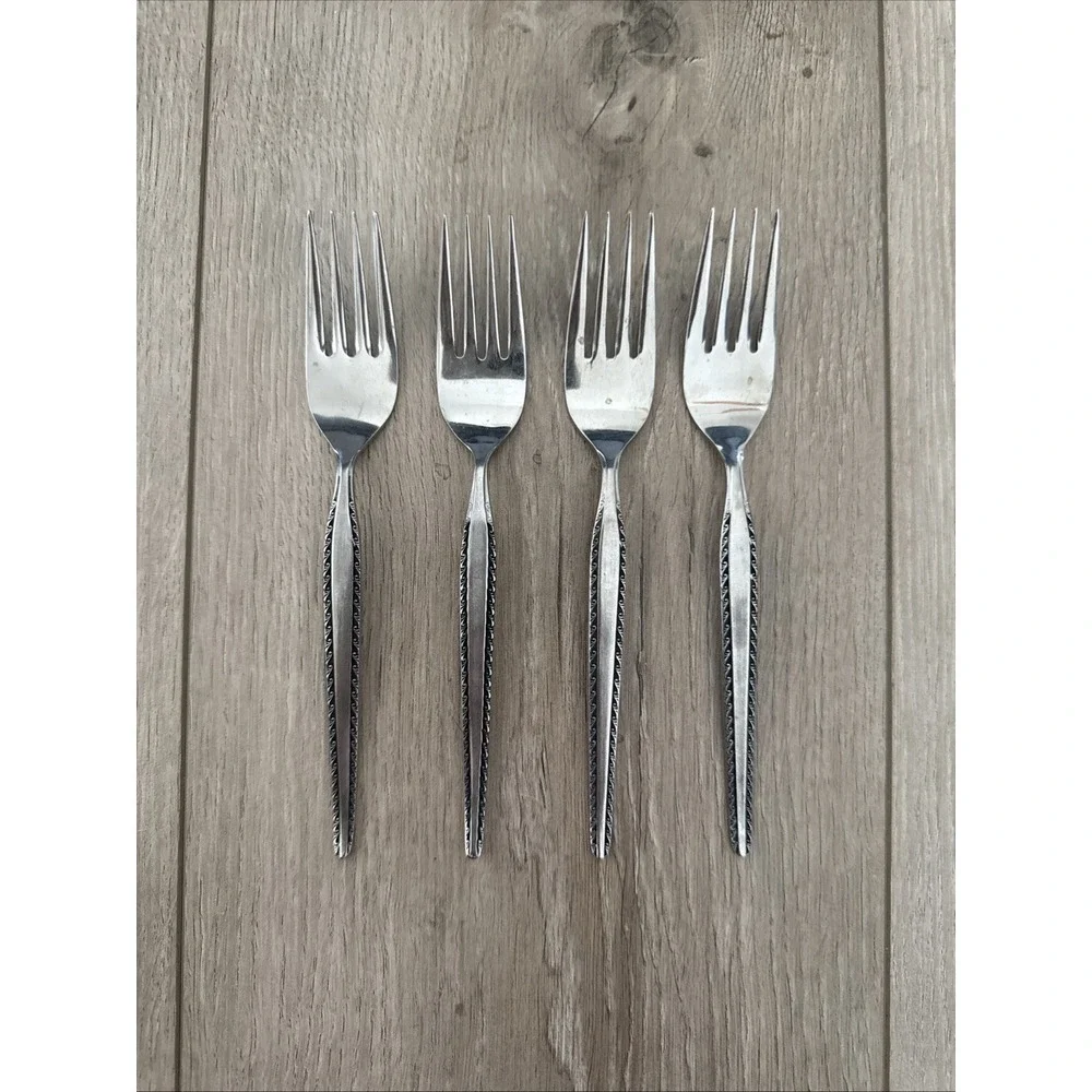 4 PCs Vintage National Granada Salad Fork Stainless Steel 6.75